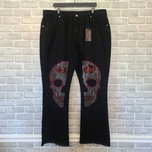 Shark In the Ocean Jeans Denver Co Skull Bling Pants Women 42 Goth Grunge Punk